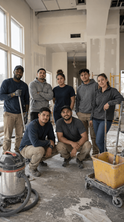 FreshCycle Solutions cleaning crew on a post-construction job site